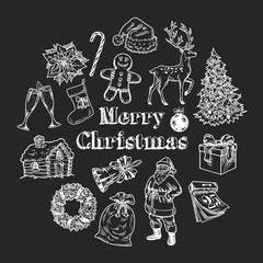 Holly jolly Merry Christmas vector set of icons