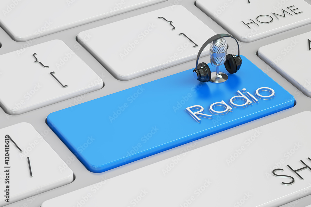 Poster radio button, key on keyboard. 3d rendering