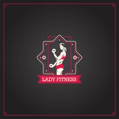 Fitness women logo or badge vintage design
