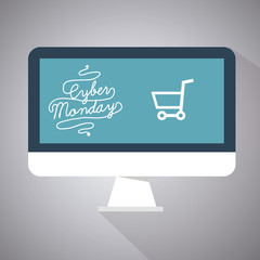 cyber monday illustration, text and shopping basket over screen