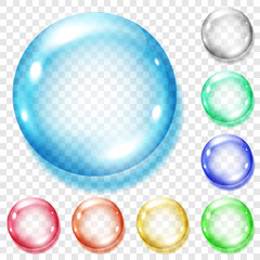 Fototapeta na wymiar Set of transparent colored spheres. Transparency only in vector file