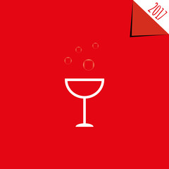 Vector modern minimalistic Happy New Year (2017) red celebration card with a glass - red styled version, eps stock image.