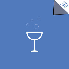 Vector modern minimalistic Happy New Year (2017) blue celebration card with a glass - blue styled version, eps stock image.