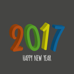 Vector modern minimalistic 3D Happy new year card for 2017 with main big numbers - dark version