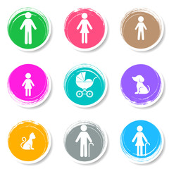 Vector family icons on colorful buttons