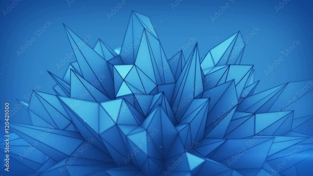 Poster blue polygonal shape. abstract future technology low poly figure. 3d render smooth animation seamles