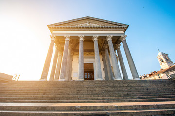Fototapeta premium Facade of San Madre neoclassic church in Turin city in Piedmont region in Italy