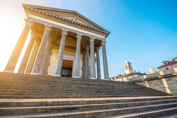 Facade of San Madre neoclassic church in Turin city in Piedmont region in Italy