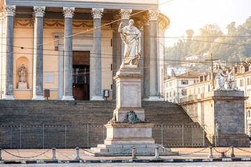 Fototapeta premium Gran Madre church with Vittorio Emanuele statue in Turin city in Piedmont region in Italy