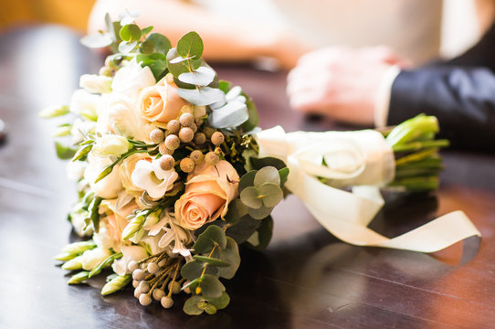 Bridal Bouquet On The Table