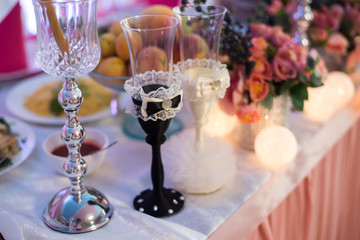 Wedding glasses with polymer clay flowers, beautiful decorated w