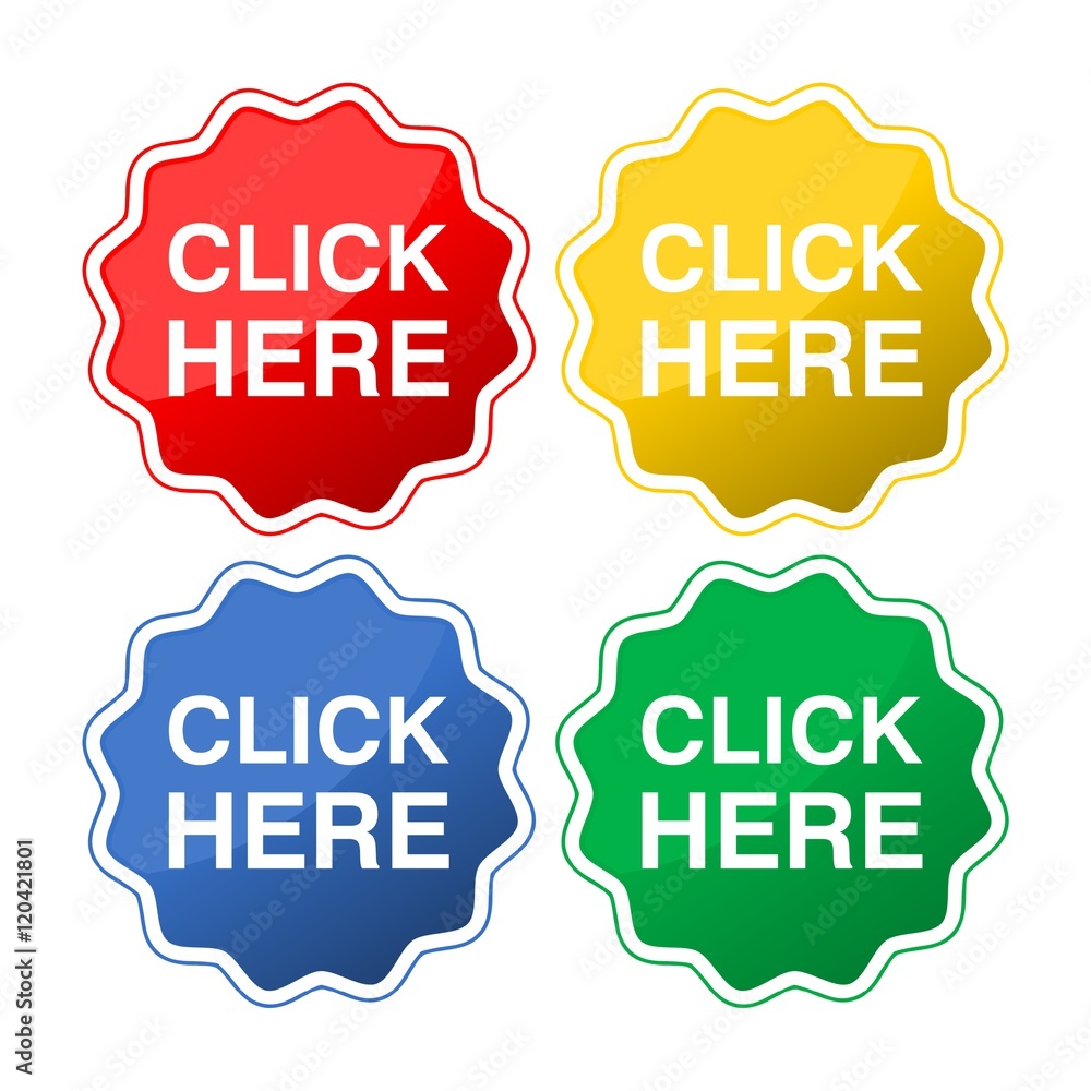 Poster click here buttons. 4 icons set. vector.