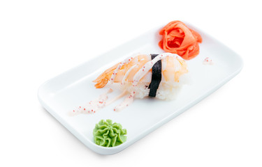 Japanese seafood sushi , roll on a white background