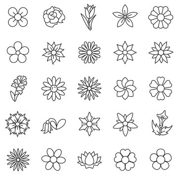 flowers linear icons set