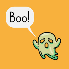 Cute ghost and speech bubble with text Boo 
