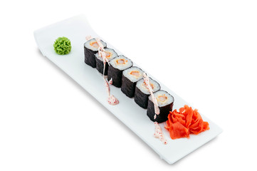 Japanese seafood sushi , roll on a white background