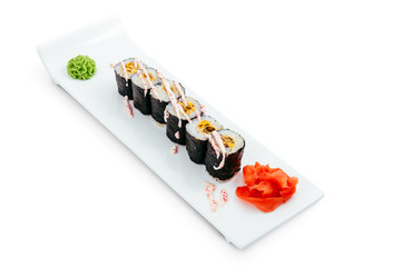 Japanese seafood sushi , roll on a white background