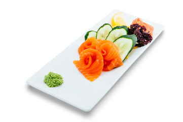healthy and tasty seafood salad on a white background in the restaurant menu. eating concept