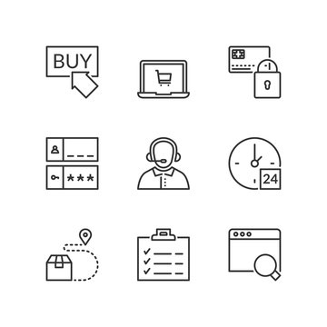 Line icons. Shopping online. Flat symbols