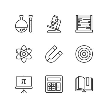 Line icons. Science subjects. Flat symbols