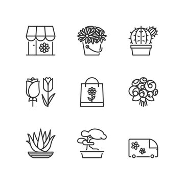 Line icons. Flower shop. Flat symbols