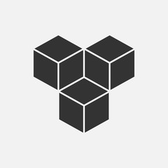 Cube isometric logo concept, 3d vector illustration. Flat design style. Cube construction. Sign pattern. Graphic design. Fashion background abstract texture. Template for print, textile, wrapping.