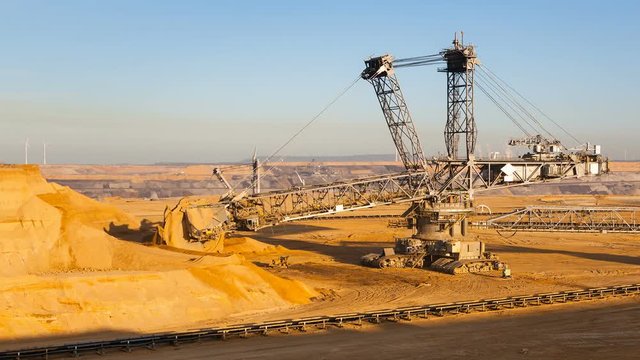 Timelapse of a giant Bucket Wheel Excavator at work in an endless lignite pit mine