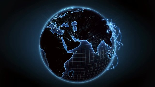Growing global network across the world. Internet and business concept. Blue version. Loopable. 4K 
