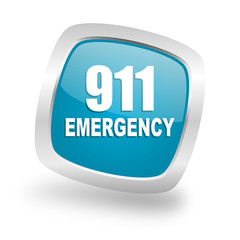 number emergency 911 square blue glossy chrome silver metallic web icon