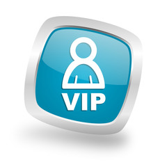 vip square blue glossy chrome silver metallic web icon
