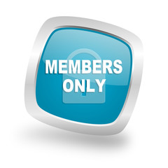 members only square blue glossy chrome silver metallic web icon