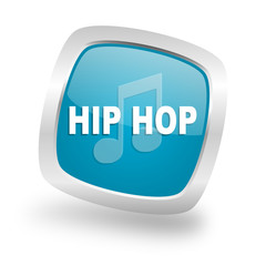 hip hop square blue glossy chrome silver metallic web icon
