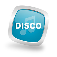 disco music square blue glossy chrome silver metallic web icon