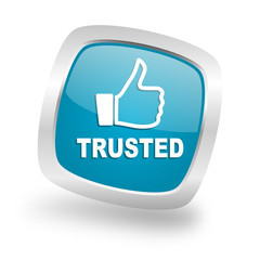 trusted square blue glossy chrome silver metallic web icon