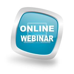 online webinar square blue glossy chrome silver metallic web icon