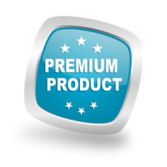 premium product square blue glossy chrome silver metallic web icon