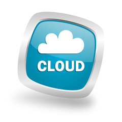 cloud square blue glossy chrome silver metallic web icon