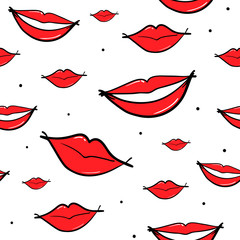 Vector seamless pattern with lips, smiling mouth