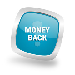 money back square blue glossy chrome silver metallic web icon