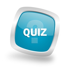 quiz square blue glossy chrome silver metallic web icon