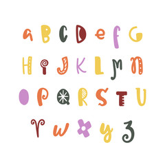 Funny hand drawn colorful alphabet