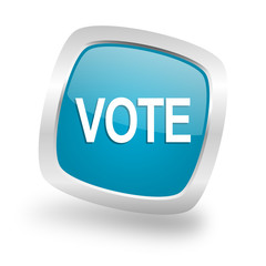 vote square blue glossy chrome silver metallic web icon