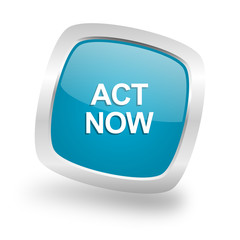 act now square blue glossy chrome silver metallic web icon