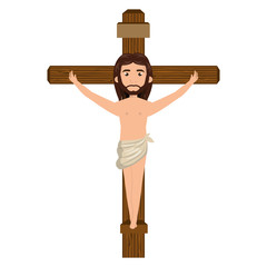jesus christ man crucified on the cross cartoon. catholic religion. vector illustration