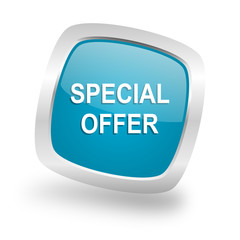 special offer square blue glossy chrome silver metallic web icon
