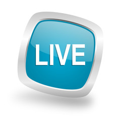 live square blue glossy chrome silver metallic web icon