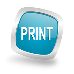 print square blue glossy chrome silver metallic web icon