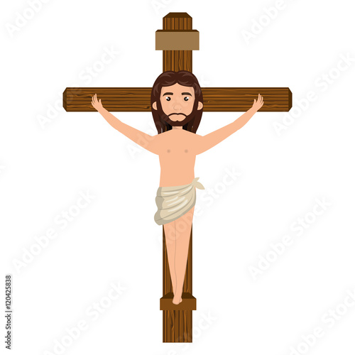 "jesus christ man crucified on the cross cartoon. catholic religion