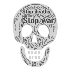 War is death word cloud in shape of skull. Social concept. Vector illustration.