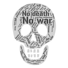 War is death word cloud in shape of skull. Social concept. Vector illustration.